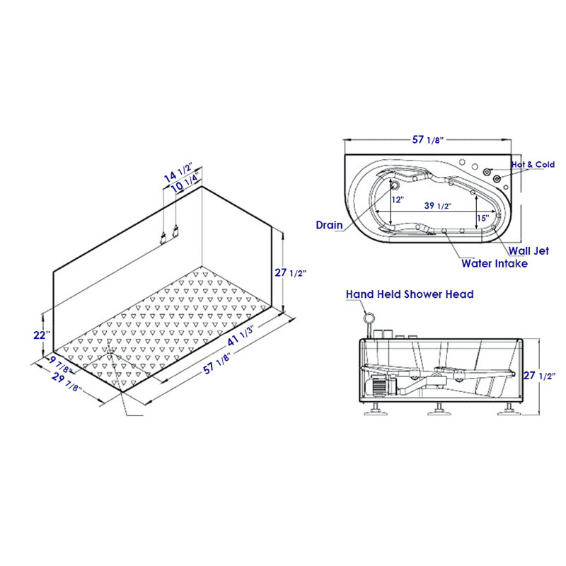 EAGO 57.13'' x 29.88'' Corner Fiberglass Bathtub with Faucet Wayfair